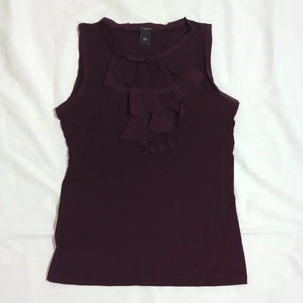 LOFT Ruffle Neck sleeveless Blouse, Color Maroon Size M
